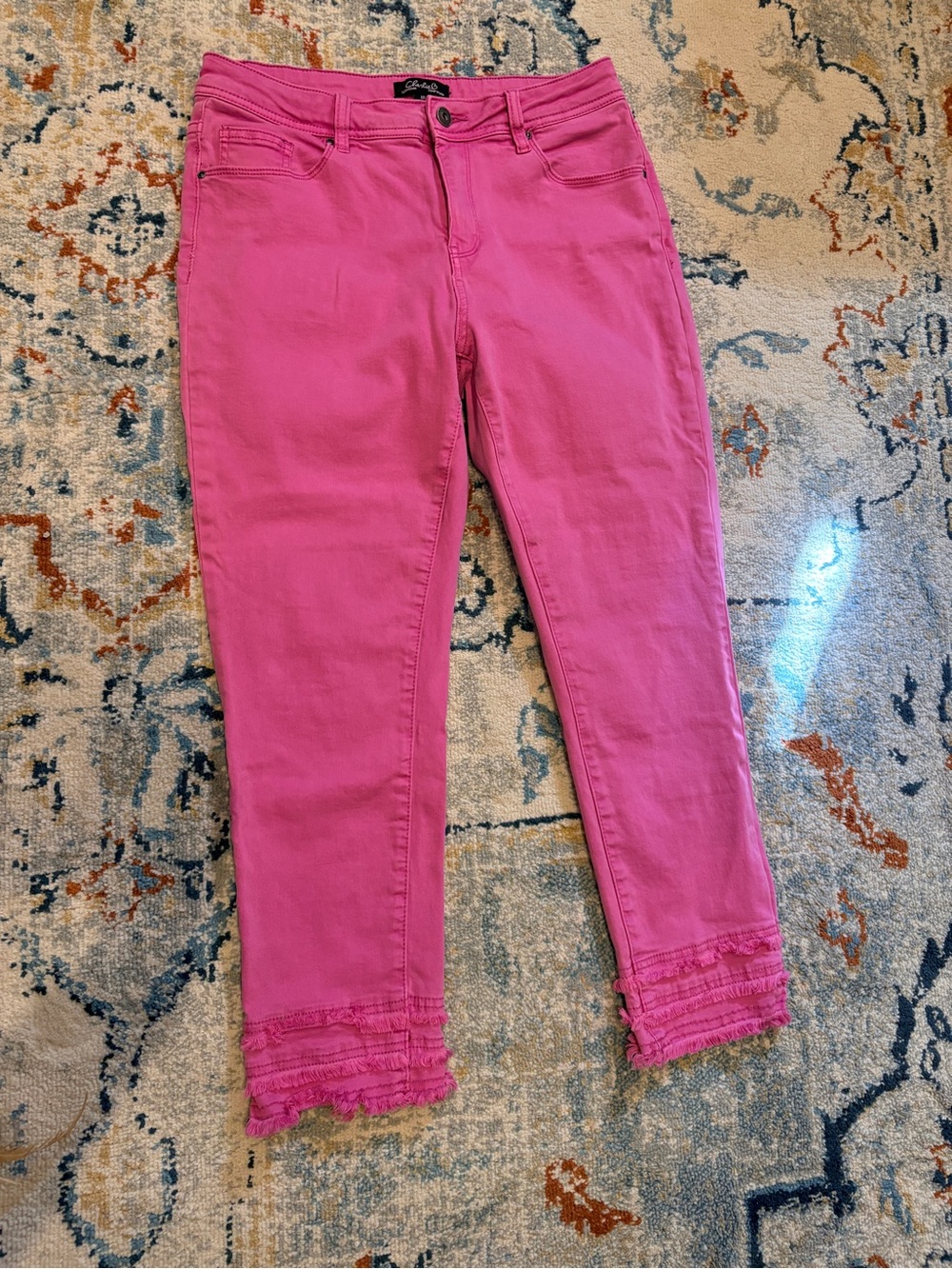 Charlie B Cropped Pink Jeans with Fray Hem
